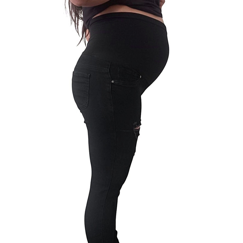 Maternity Ankle Skinny Jeans Womens Size Large Black Distressed